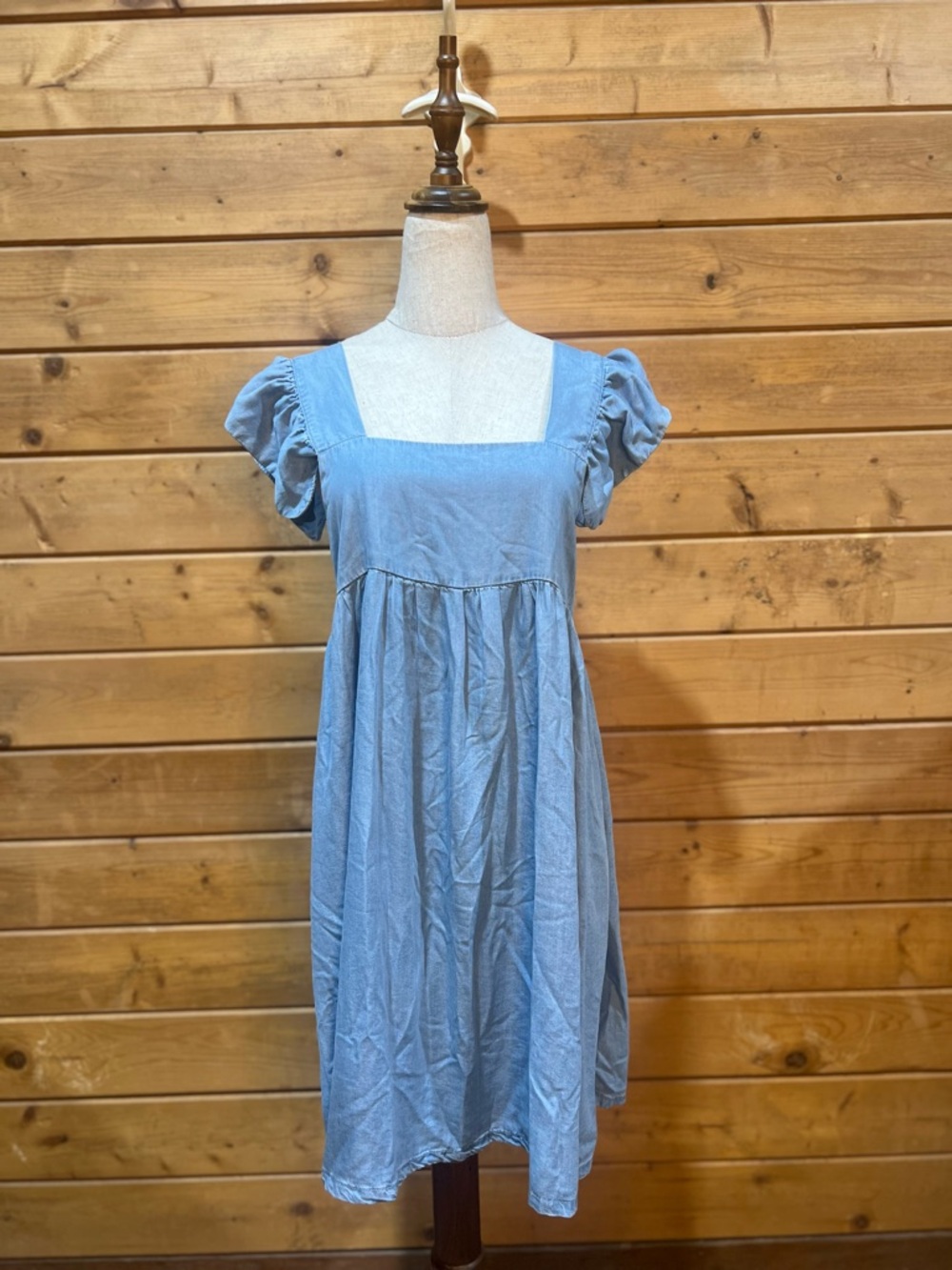 Miou Muse Chambray Babydoll Dress Medium Ruffled Sleeve Straps Cottagecore